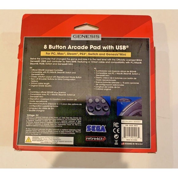 Retro-Bit Officially Licensed Sega Genesis USB Controller Arcade 8-Button Pad - Picture 6 of 6